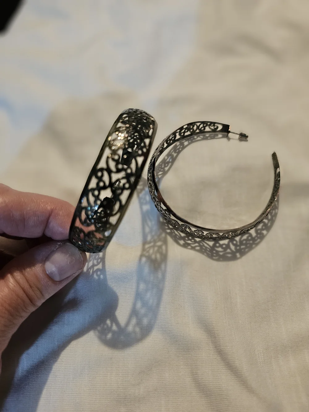 Intricate Silver Filigree Hoop Earrings for Women